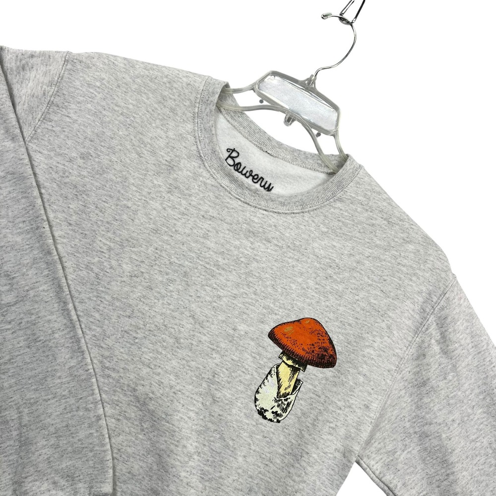Bowery Supply Co Mushroom Sweatshirt Mens Small Gray Botanical Graphic Pullover